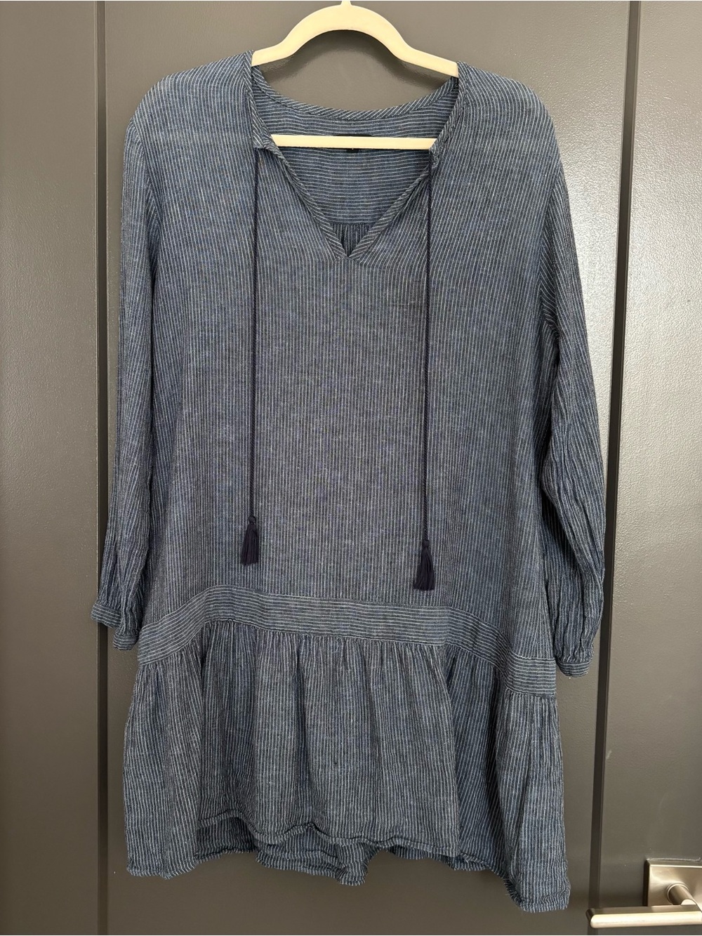 Rails Lydia Striped Linen Blend Tassel Dress Blue Small